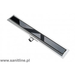 Odpływ liniowy Sanitline szklany model Black Glass 60 cm syfon niski 52 mm