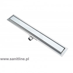Odpływ liniowy Sanitline szklany model White Glass 80 cm syfon niski 52 mm